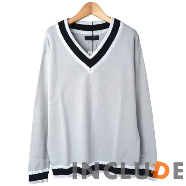 Ｖネックニット セーター カラーニット ニット チルデンニット ニットソー ビッグ ワイド インナー 長袖 メンズ カジュアル |  | 07