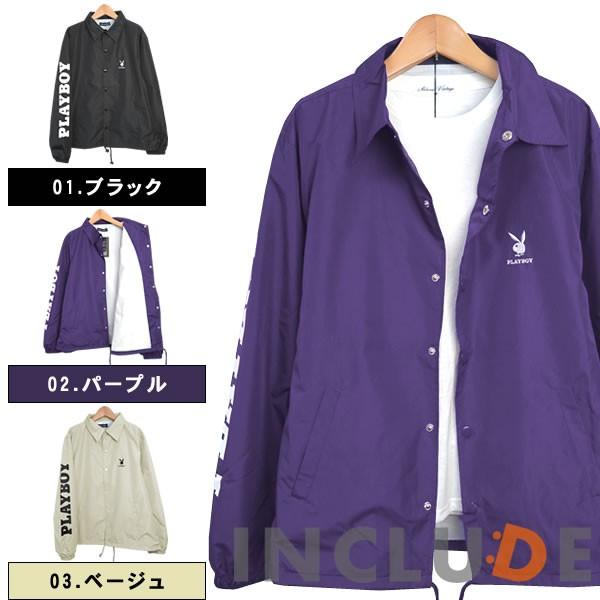 コーチジャケット PLAYBOY ワンポイントバニー 袖ロゴ スケボー プレイボーイ 長袖 無地 コーチ ジャケット アクティブ | 