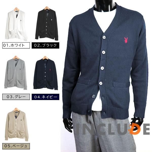 ５カラー ワンポイント PLAYBOY ニット カーディガン カレッジスタイル スクールセーター メンズ レディース ユニセック | 