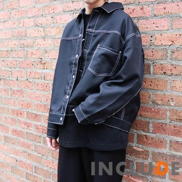 ビッグシルエット ショートステッチジャケット ブルゾン ジャケット ビッグサイズ ステッチワーク 長袖 Gジャン Gjan スケ |  | 01