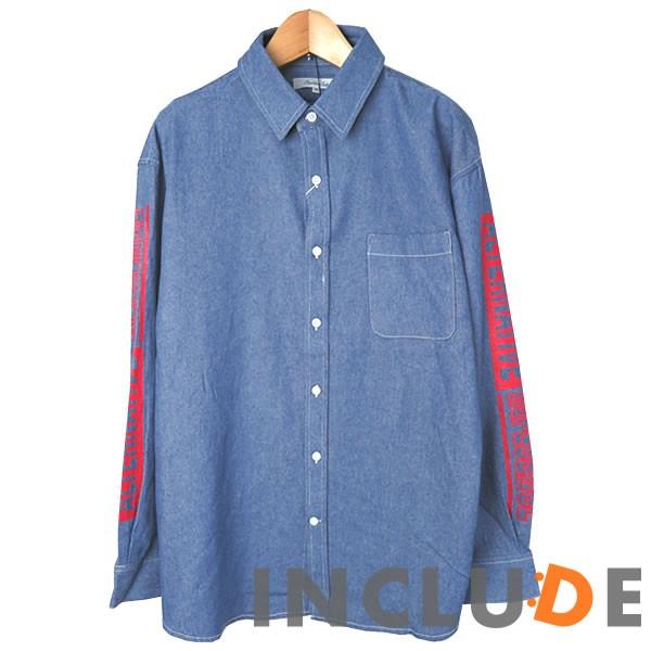 バックプリント 袖ロゴ 転写フォトプリント ルーズフィット シャツ メンズ ビックシルエット 長袖 デニムシャツ ダンガリー 6 |  | 03