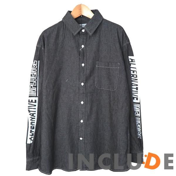 バックプリント 袖ロゴ 転写フォトプリント ルーズフィット シャツ メンズ ビックシルエット 長袖 デニムシャツ ダンガリー 6 |  | 06