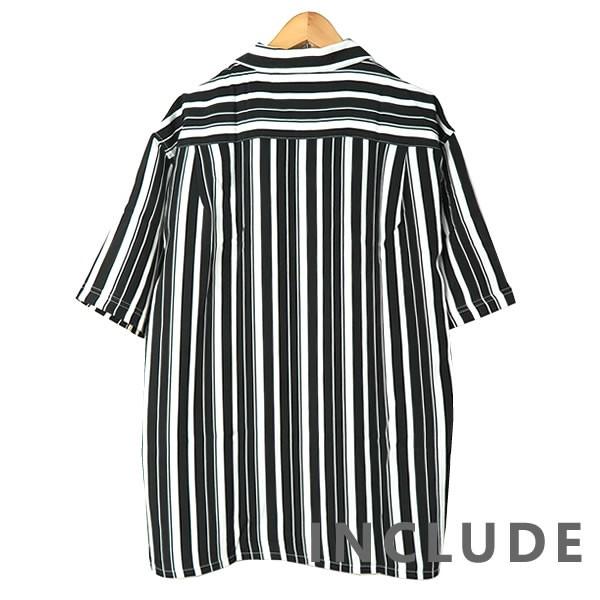 ワイドシルエット ストライプ シャツ オープンカラー 薄手 ビッグシャツ ワイドシャツ ロンドンストライプ 半袖シャツ メンズ |  | 02