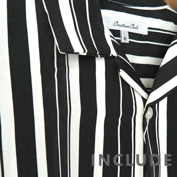 ワイドシルエット ストライプ シャツ オープンカラー 薄手 ビッグシャツ ワイドシャツ ロンドンストライプ 半袖シャツ メンズ |  | 03