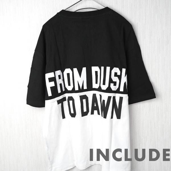 送料無料 オーバーサイズ ビッグシルエット バイカラー バックプリント ドロップショルダー 半袖Ｔ ワイドシルエット モノクロ |  | 09