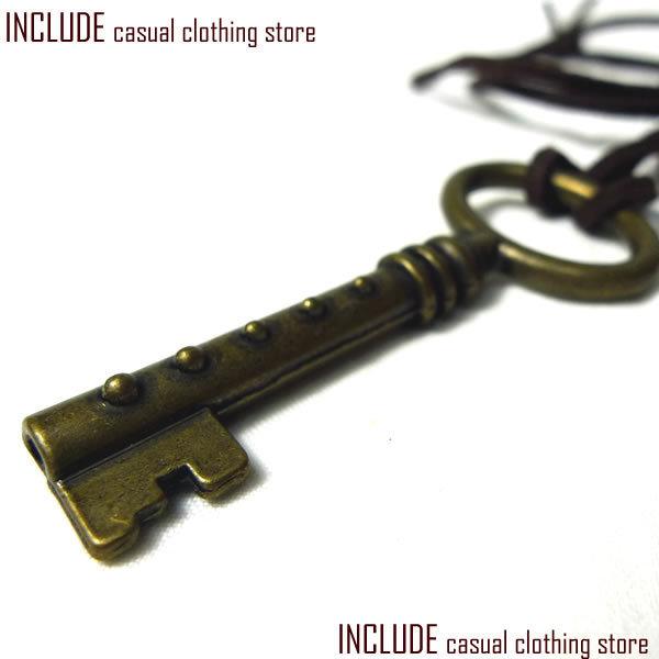 キー＆リーフアンティーク調ネックレス/チョーカー/ユニセックス/本革 |  | 01