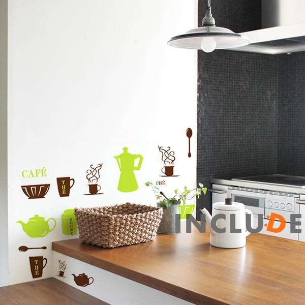 ウォールステッカー キッチン カップ ポット ソーサー 明るい 元気 お気に入り 壁シール ウォールシール 北欧 カフェ CAF |  | 01