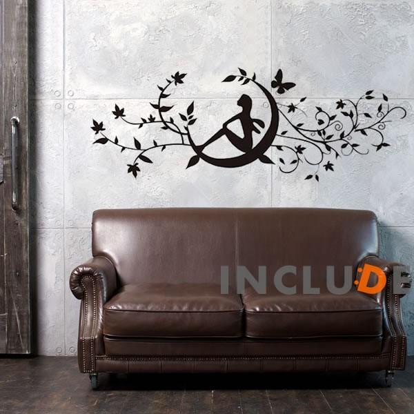 ウォールステッカー 月 三日月 MOON 妖精 花 眺める 壁シール ウォールシール 北欧 カフェ CAFE リビング | 