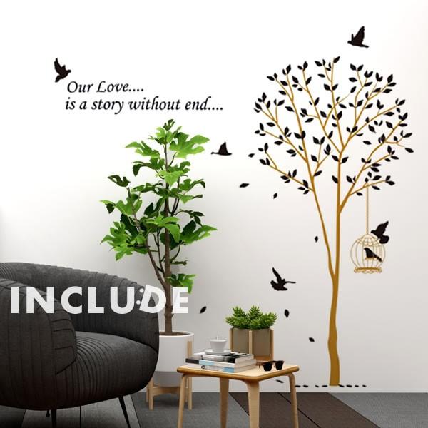 ウォールステッカー 木 鳥 リーフ モダン シック 玄関 壁シール ウォールシール 北欧 カフェ CAFE リビング | 