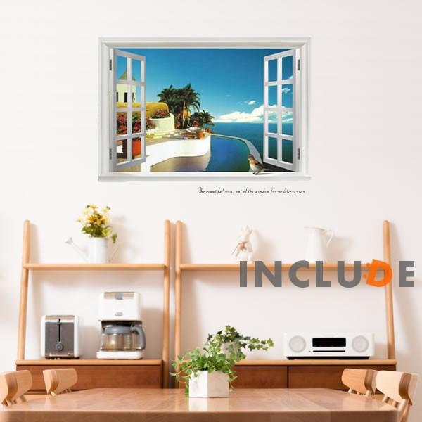 ウォールステッカー 風景 窓 景色 モナコ 地中海 海岸 砂浜 ビーチ 南国 プライベート 壁シール ウォールシール カフェ C |  | 01