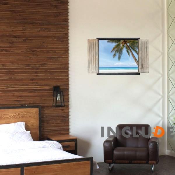 ウォールステッカー 3D 窓 椰子 ヤシ 立体 ウッド 海岸 砂浜 ビーチ 南国 プライベート 壁シール ウォールシール カフェ |  | 01