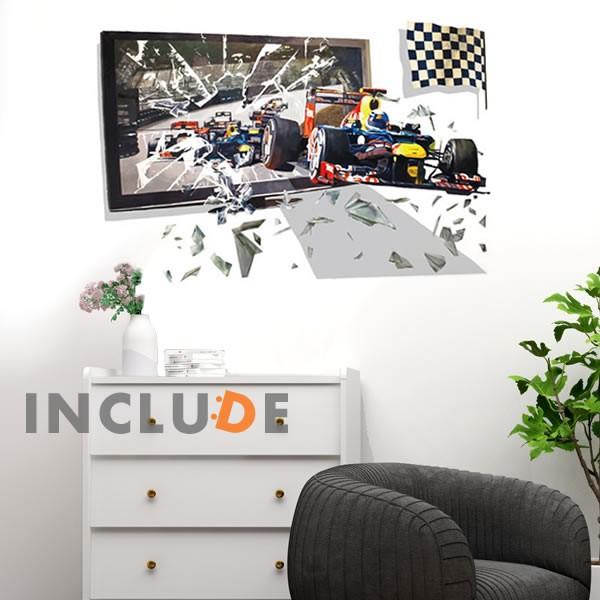 ウォールステッカー 3D 飛び出る 風景 トリックアート F1 F2 F3 フォーミュラ フラッグ 画面割れ |  | 01