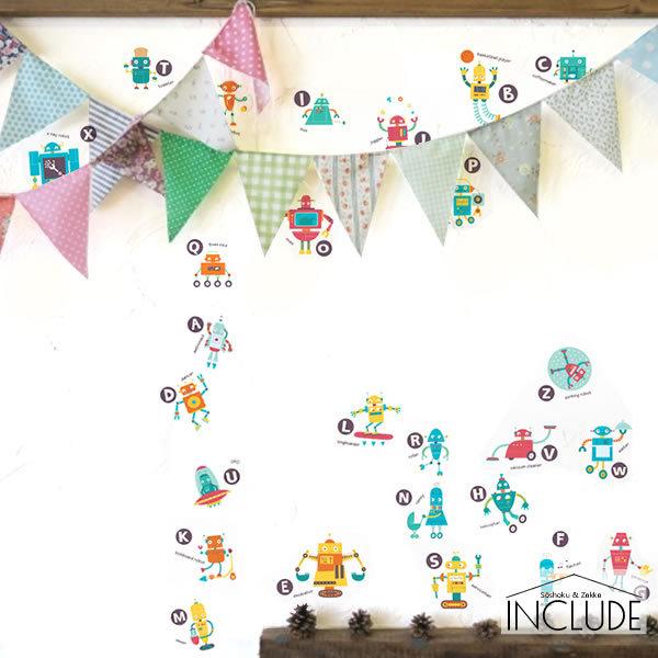 ウォールステッカー アルファベット 英語 ロボット メカ ステカセ ローマ字 キュート 楽しく勉強 教育 A-Z ABCDEFG |  | 01