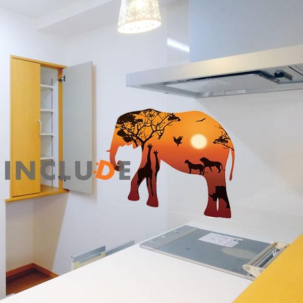 ウォールステッカー ぞう 象 ゾウ 夕焼け サンセット 夕日 動物 ウォールアート サプライズ |  | 01