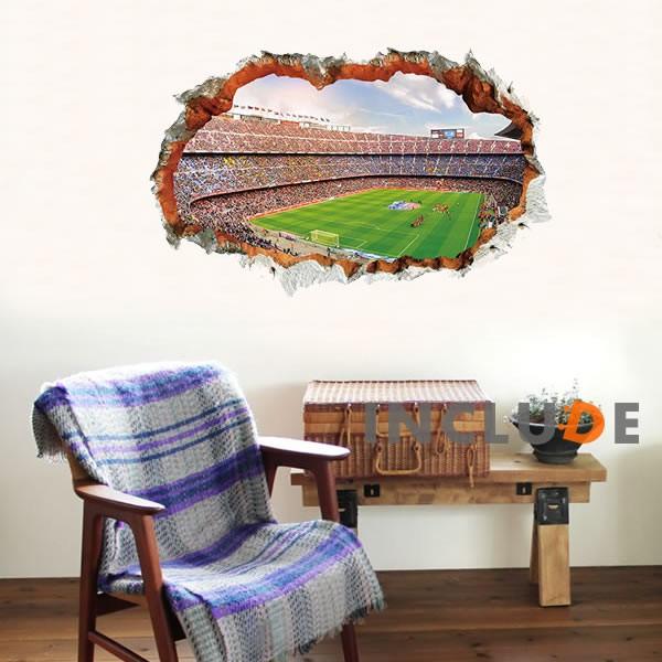 ウォールステッカー 壁 壁穴 破壊 サッカー サッカー場 競技場 スタジアム トリックアート 3D リアル イジる | 