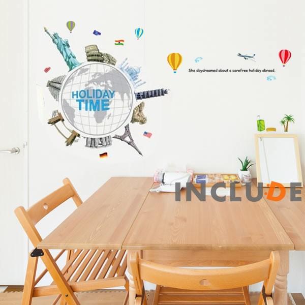 ウォールステッカー 世界旅行 地球 アース 自由の女神 アンコール・ワット ピラミッド タワーブリッジ | 