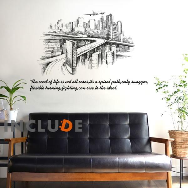 ウォールステッカー ラインアート 手書き風 鉛筆書き 美術 近代 都市 クール 書写 癒し ウォールアート | 