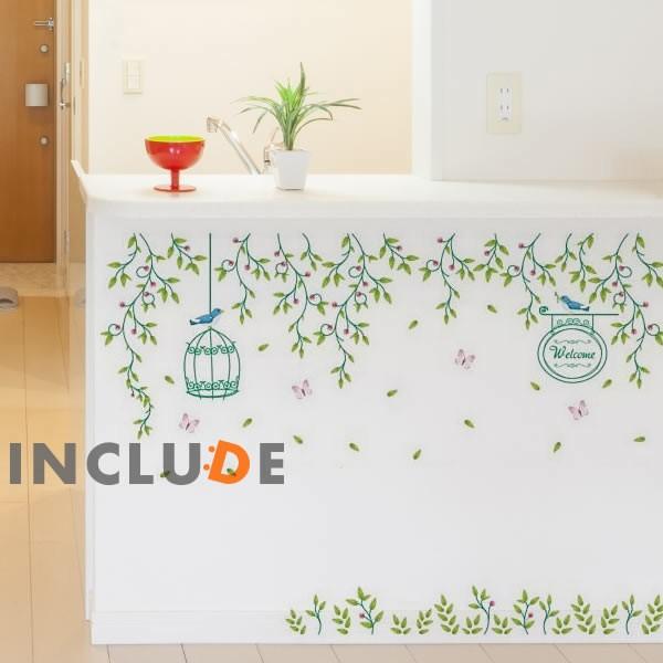 ウォールステッカー 鳥 鳥かご 鳥篭 しだれ 植物 緑 花 リゾート 陽気 アイビー グリーン イングリッシュアイビー |  | 01