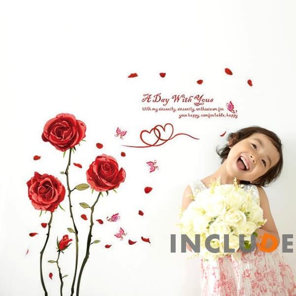 ウォールステッカー 花 赤い花赤色 薔薇の花 薔薇 情熱 母の日 ロゴ 茨 荊棘 ハッピー フラワー 綺麗 花びら 男子より花 |  | 01