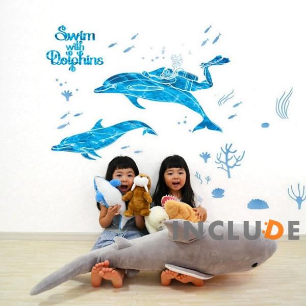 ウォールステッカー ダイバー ダイビング イルカ ドルフィン イルカと泳ぐ DIY デザイナーズ インテリア 自分設計 | 