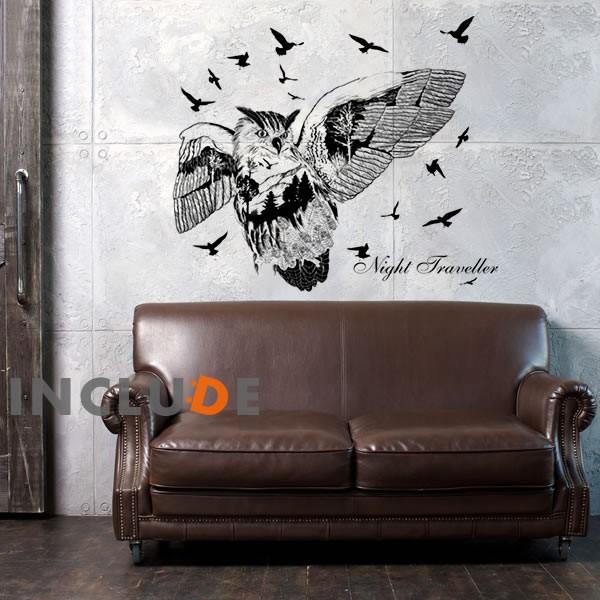 ウォールステッカー フクロウ ふくろう みみずく ナイトトラベラー 鳥 とり 景色 捕食 ヘドウィグ イーロップふくろう百貨店 | 