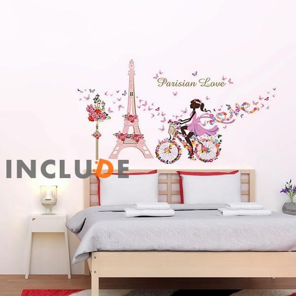 ウォールステッカー エッフェル塔 フランス パリ お出かけ フラワー自転車 ピンクのワンピー ローズ キュート かわいい |  | 01