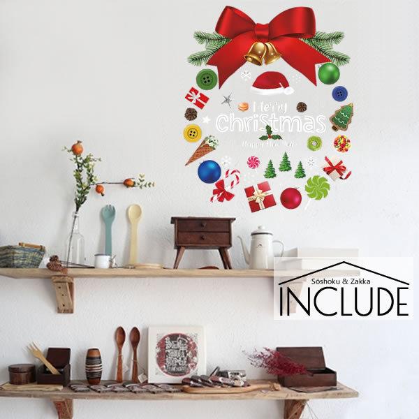 ウォールステッカー クリスマスリース 大きなリボン キャンディー ボタン オーナメント アイスクリーム 雪の結晶 クリスタル |  | 01