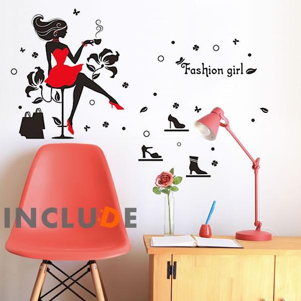 ウォールステッカー 脚組 赤いドレス 赤いワンピース ドレス 赤い靴 赤いパンプス ショッピング 自分へのご褒美 | 