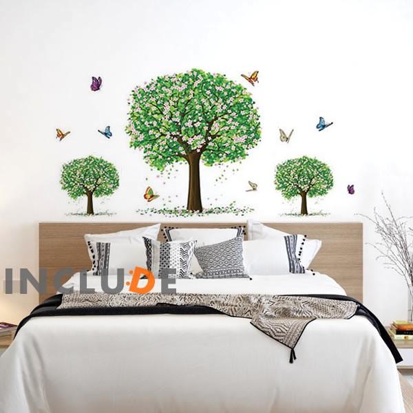 ウォールステッカー 三本の木 the tree ハート グリーン 花瓶 フラワー 鳥 ウォールアート はがせる壁紙 剥がせるシー | 