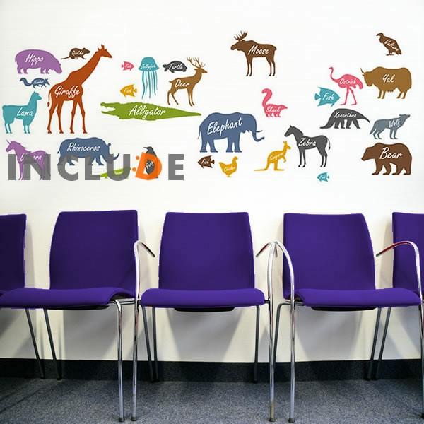 ウォールステッカー 動物英語 英語の勉強 狼 亀 キリン サイ ペンギン 魚 アリクイ コンドル 鹿 くらげ ムース カンガルー | 