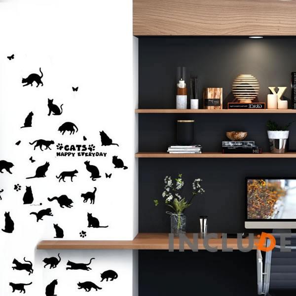ウォールステッカー 猫 neko ネコ キャット ネコがいっぱい ネコのシルエット 遊んでる猫 じゃれてる猫 ツンデレ |  | 01