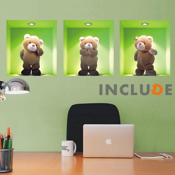 ウォールステッカー 窓 ３枚窓 ベア テディ くまが踊る ぬいぐるみ もふもふ くま kuma トリックアート 3Dアート キュ |  | 01