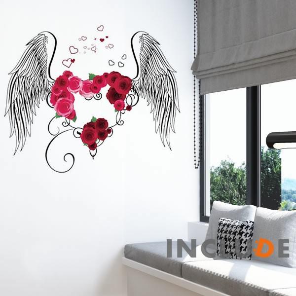 ウォールステッカー 薔薇 薔薇の花 赤い花 真っ赤な薔薇 天使 天使の羽 願いを叶える エンジェルローズ 天使とバラ |  | 01