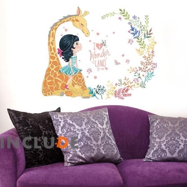 ウォールステッカー キリンと女の子 愛情 キリンのお母さん コミック アイビー ハート ファンタジー ファンシー 不思議 |  | 01
