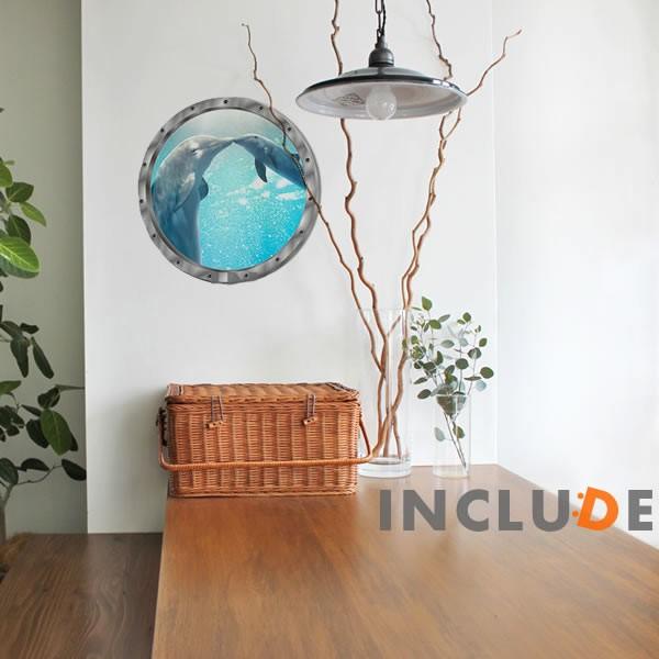 ウォールステッカー 潜水艦の窓 親子のイルカ ほのぼの イルカ ドルフィンスイム ラビング 一緒に泳ぐ 海底 海底アドベンチャー | 