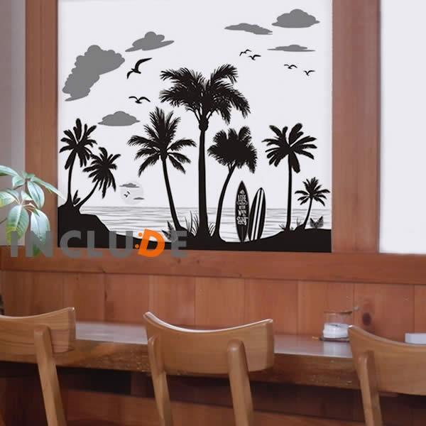 ウォールステッカー 椰子 ヤシ 南国 ビーチ 常夏 サーフィン かもめ サーファー リゾート感 コロンビア モルディブ セイシェ |  | 01