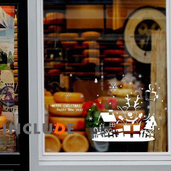 ガラスフィルム ウィンドウフィルム クリスマス Xmas オーナメント トナカイ プレゼント 真っ赤なお鼻 もみの木 白色 ホワ | 