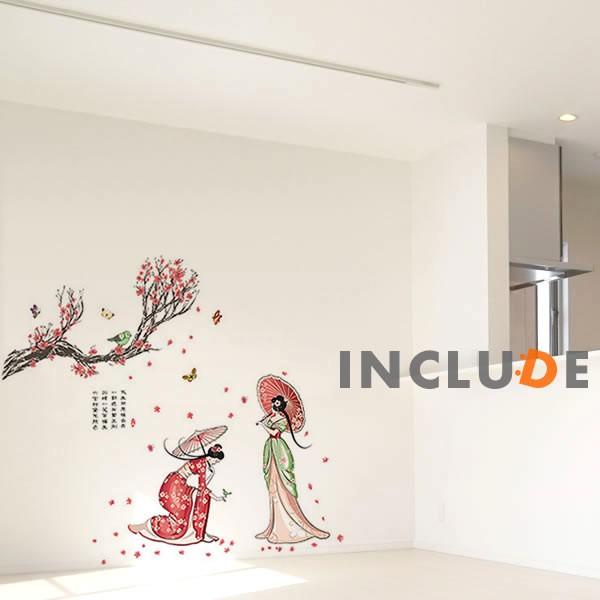 ウォールステッカー 貴婦人 梅 小鳥 戯れ 優雅 異人館貴婦人物語 スローなブギにしてくれ レディー 可愛い おしゃれ ドレスア |  | 01