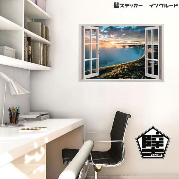 壁ステッカー ウォールステッカー ナイアガラの滝 アメリカ滝 ブライダルベール滝 窓 北米 立体 ウッド 海岸 プライベート | 