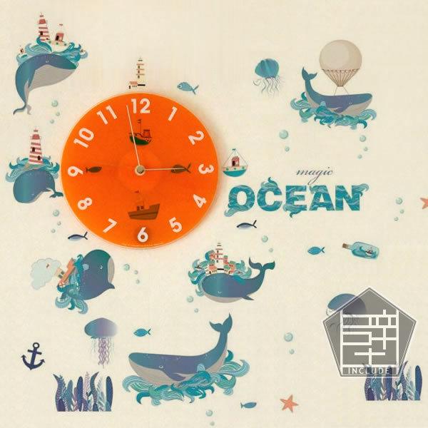 ウォールステッカー 海 クジラ 魚 クラゲ 海月 くじら オーシャン OCEAN お風呂 トイレ 夏休み 北欧 壁ステッカー | 