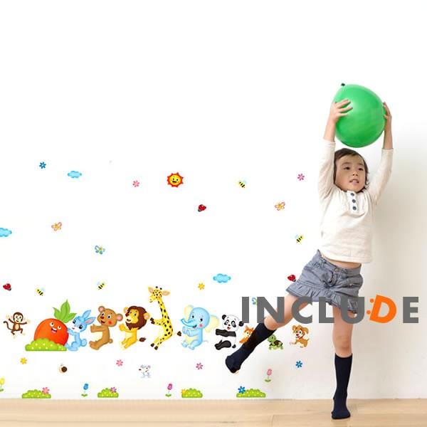 ウォールステッカー キッズ 子供 アニマル 動物 動物園 童話 ライオン キリン ウサギ サル ゾウ パンダ リス 亀 犬 アニ |  | 01