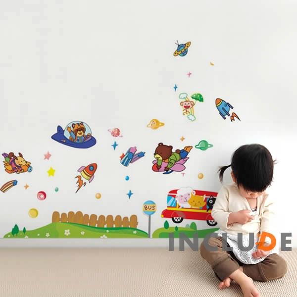 ウォールステッカー キッズ 子供 アニマル 動物 動物園 宇宙旅行 ロケット バス 乗り物 UFO ユーフォー 童話 宇宙船 遠 | 