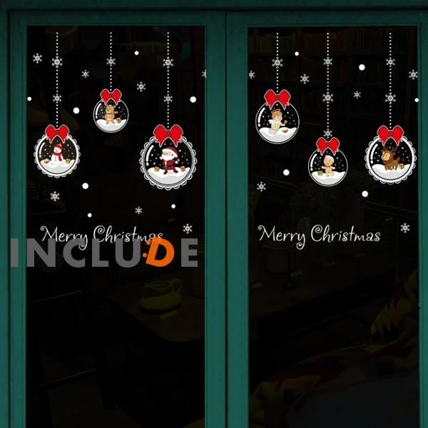 ウォールステッカー メリークリスマス スノードーム オーナメント ガラス球 グラス クリスタル サンタクロース トナカイ 天使 | 