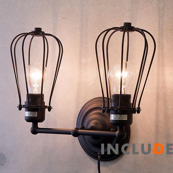 アイアン 真鍮 ガラス ブラケット 壁照明 2灯 LED ウォールライト ウォールランプ レトロ シーリングライト ヴィンテージ | 
