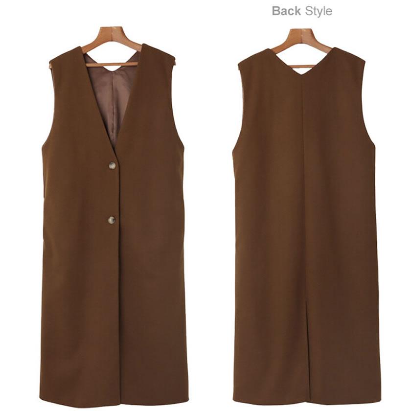 しっとりとしたフラノ調のフェイクウール オモテ起毛暖かロングジレ |  | 01