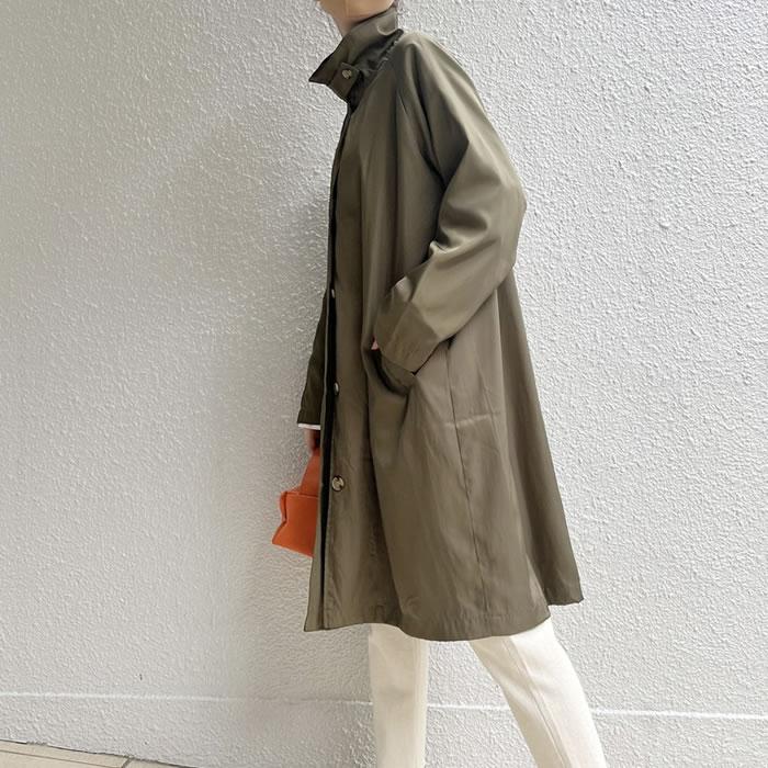 マニッシュな印象の微光沢でしゃり感のある素材のステンカラー ロングコート |  | 07