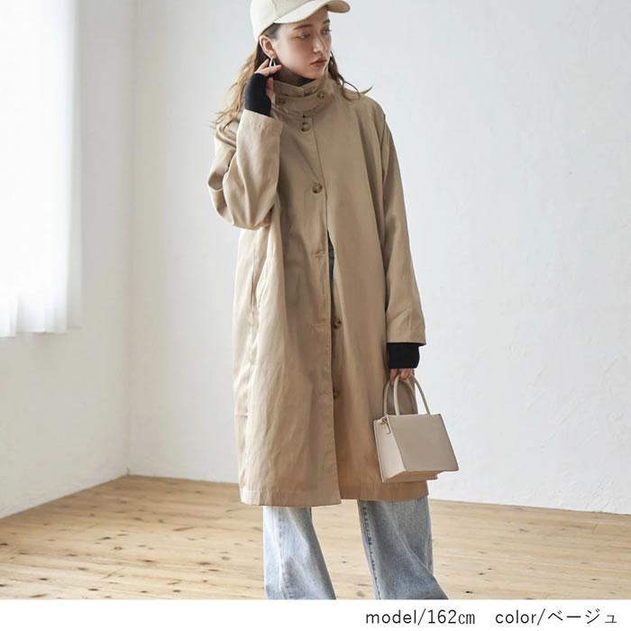 マニッシュな印象の微光沢でしゃり感のある素材のステンカラー ロングコート |  | 02