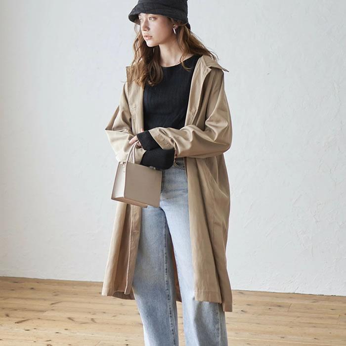 マニッシュな印象の微光沢でしゃり感のある素材のステンカラー ロングコート |  | 05