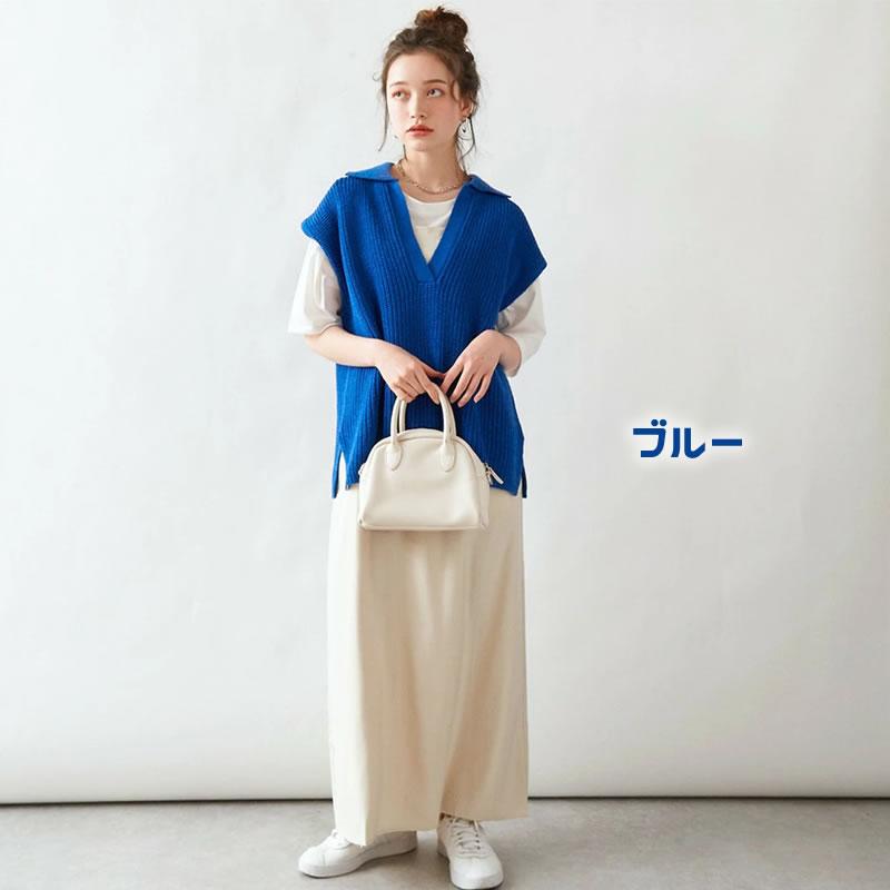顔周りがすっきり見えるスキッパー 襟付きニットビックベスト |  | 05