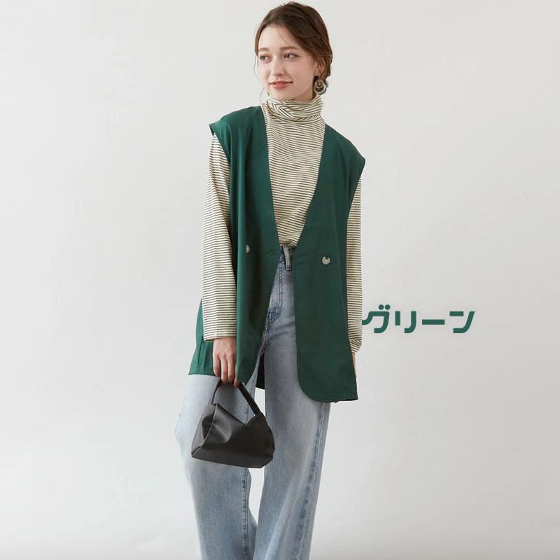 旬の肩広のシルエット 女性らしく柔らかい印象のダブルボタンスリーブレスジャケット ジレ |  | 03